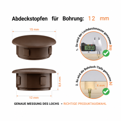 Drill hole cover cap 15x12 mm Brown