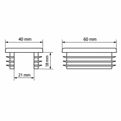 Rectangular ribbed insert with cut-out and bend for fence posts 60x40 mm Grey