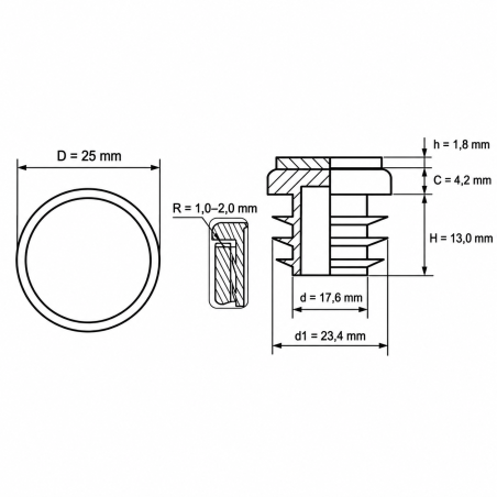 Round tube insert with felt 25 mm Black Round tube insert with felt 25 mm felt tube insert 25 EMFA GmbH