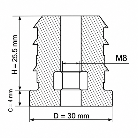 Threaded insert for round tubes with metal insert 30 mm M8 Black Threaded insert for round tubes with metal insert 30 mm M8 round tube threaded insert 30 EMFA GmbH