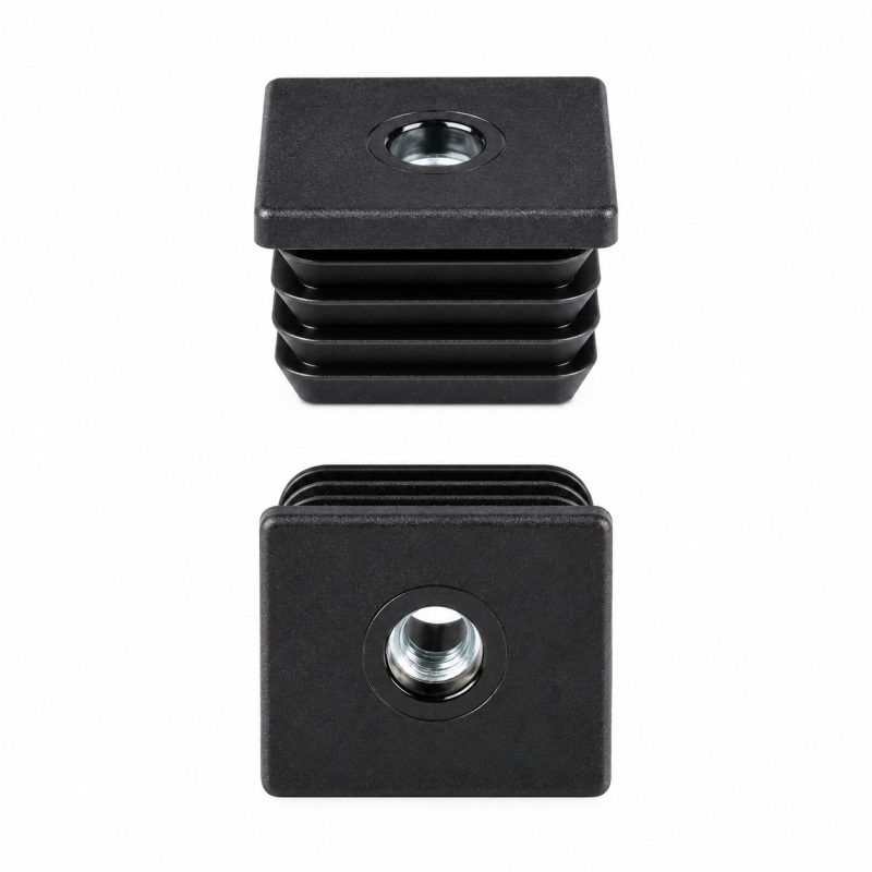Square tube insert with metal thread 50x50 mm M10 Black