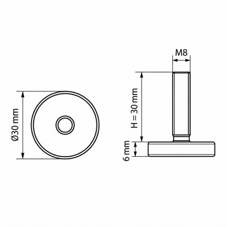 Adjustable Foot Ø30 M8x30 Black Adjustable Foot Ø30 M8x30 polypropylene adjustable foot EMFA GmbH