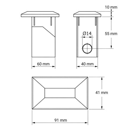 Rectangular Plastic Insert Cap for Fence Posts with Hole 40x60 mm end plug EMFA GmbH