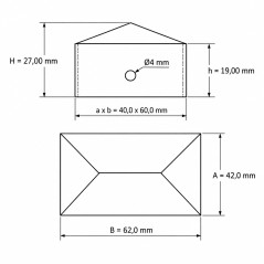 Rectangular External Cap in Raw Steel 40x60 mm Silver