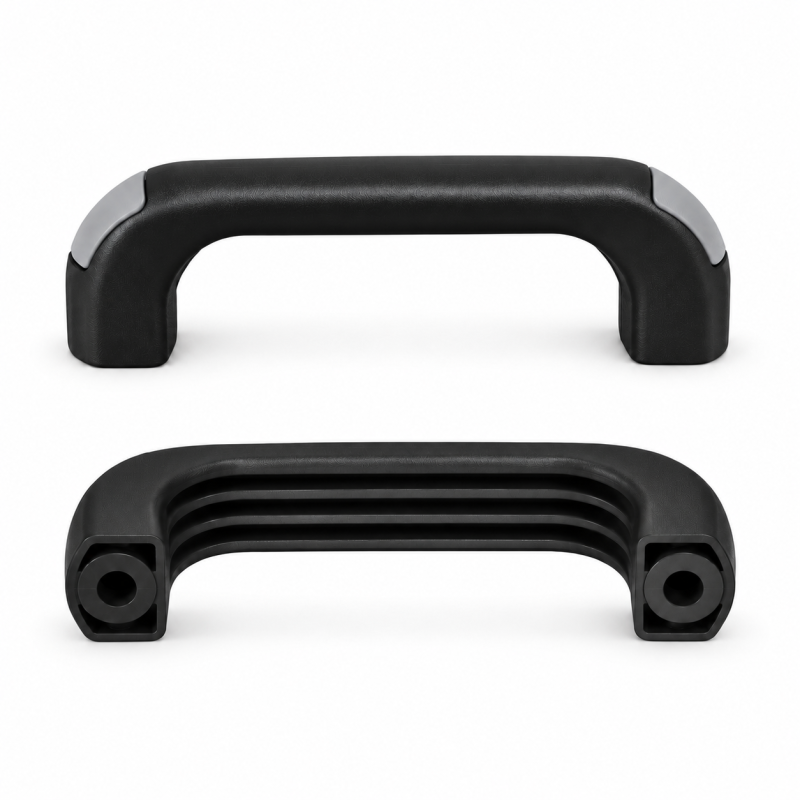 Bridge Handle with Through Holes and Flush End Caps 120 mm - d 6,5 mm - black handle - end caps Grey
