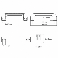 Bridge Handle with Through Holes and Flush End Caps 120 mm - d 8,5 mm - black handle - end caps Grey