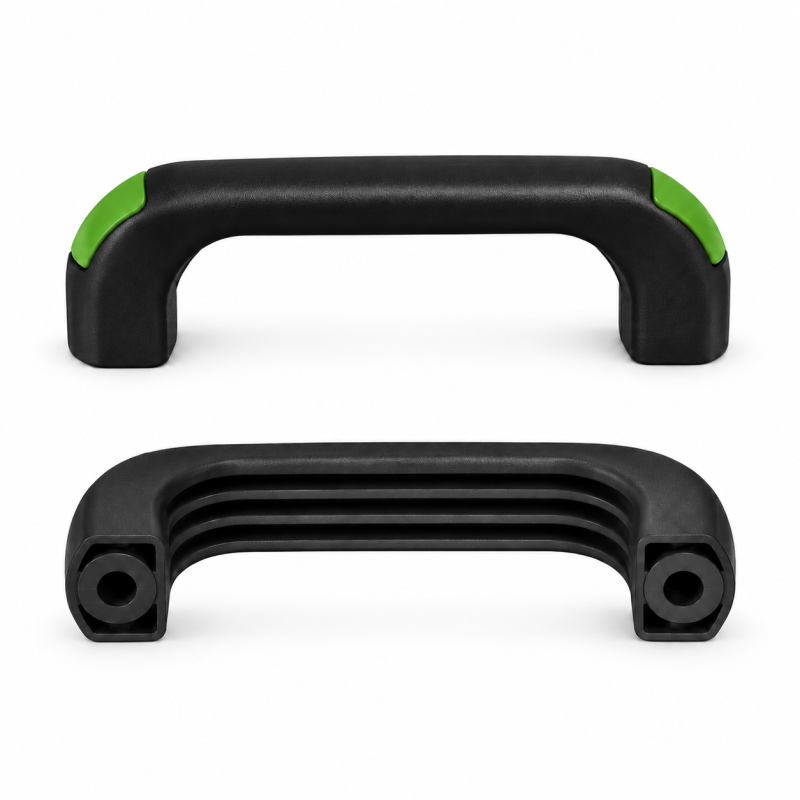 Bridge Handle with Through Holes and Flush End Caps 120 mm - d 8,5 mm - black handle - end caps Light green