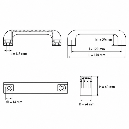 Bridge Handle with Through Holes and Flush End Caps 120 mm - d 8,5 mm - black handle - end caps Black EMFA GmbH