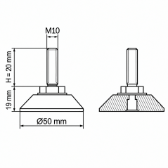 Chrome articulating leveling foot Ø50 M10x20 Chrome effect