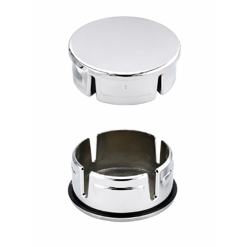 Metallized round insert cap with chrome effect 40 mm Chrome effect