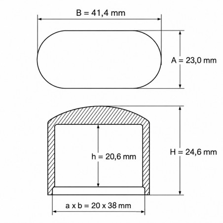 External end cap for oval tube 20x38 mm pipe cover EMFA GmbH