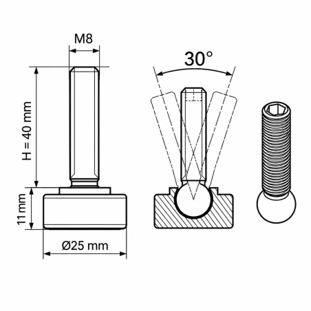 Adjustable Foot with Swivel Base Ø25 M8x40 leveler EMFA GmbH