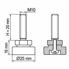 Screwed Adjustable Foot with Swivel Base M10x20 Black