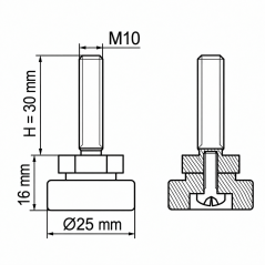 Screwed Adjustable Foot with Swivel Base M10x30 Black