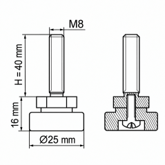 Screwed Adjustable Foot with Swivel Base M8x40 Black