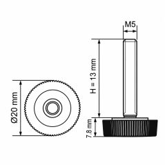 Knurled Adjustable Foot Ø20 M5x13 - FI20 Black