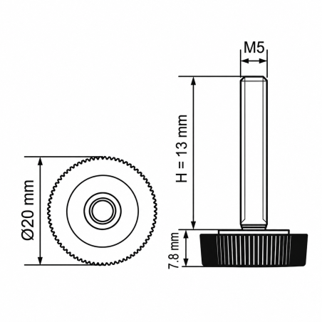 Knurled Adjustable Foot Ø20 M5x13 - FI20 leveler EMFA GmbH