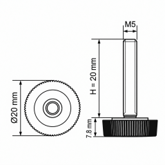 Knurled Adjustable Foot Ø20 M5x20 - FI20 Black