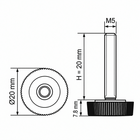 Knurled Adjustable Foot Ø20 M5x20 - FI20 Black Knurled Adjustable Foot Ø20 M5x20 - FI20 leveler EMFA GmbH