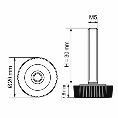 Knurled Adjustable Foot Ø20 M5x30 - FI20 Black
