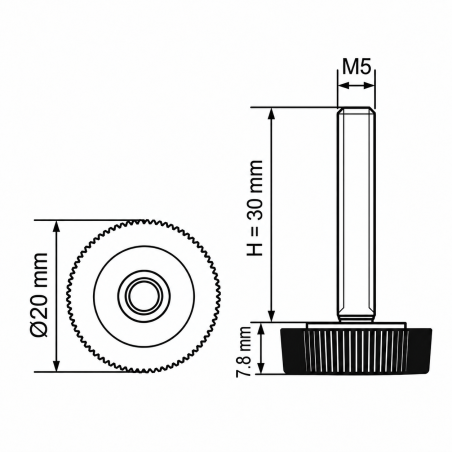 Knurled Adjustable Foot Ø20 M5x30 - FI20 leveler EMFA GmbH