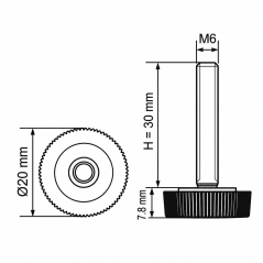 Knurled Adjustable Foot Ø20 M6x30 - FI20 Black