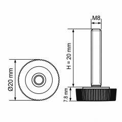 Knurled Adjustable Foot Ø20 M8x20 - FI20 Black