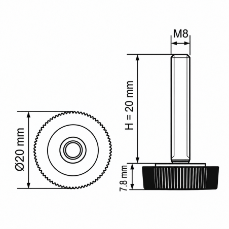 Knurled Adjustable Foot Ø20 M8x20 - FI20 leveler EMFA GmbH