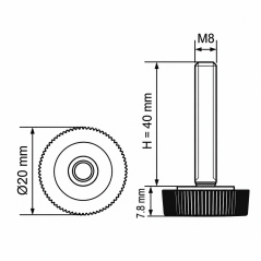 Knurled Adjustable Foot Ø20 M8x40 - FI20 Black