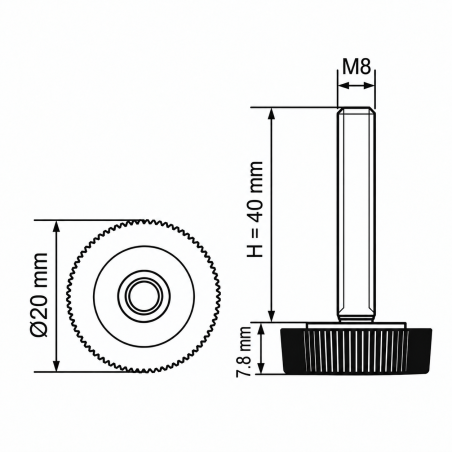 Knurled Adjustable Foot Ø20 M8x40 - FI20 leveler EMFA GmbH