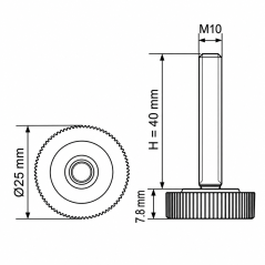 Knurled Adjustable Foot Ø25 M10x40 - FI25 Black