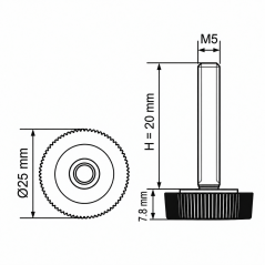 Knurled Adjustable Foot Ø25 M5x20 - FI25 Black