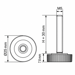 Knurled Adjustable Foot Ø25 M5x30 - FI25 Black