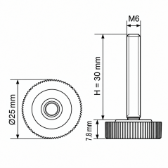 Knurled Adjustable Foot Ø25 M6x30 - FI25 Black