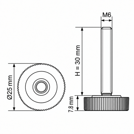 Knurled Adjustable Foot Ø25 M6x30 - FI25 leveler EMFA GmbH
