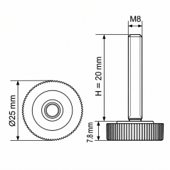 Knurled Adjustable Foot Ø25 M8x20 - FI25 Black