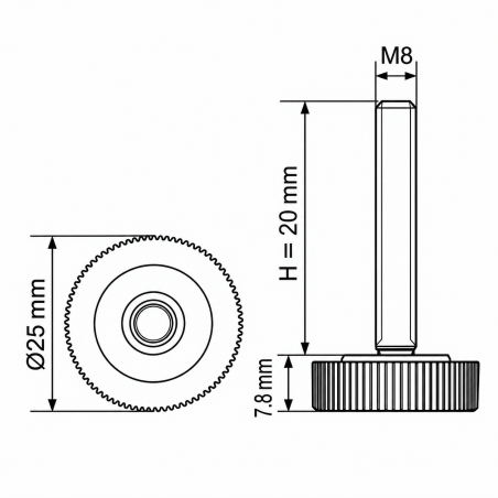 Knurled Adjustable Foot Ø25 M8x20 - FI25 leveler EMFA GmbH