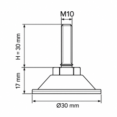 Metal Adjustable Foot with Swivel Base M10x30 - FI30 Silver