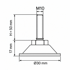 Metal Adjustable Foot with Swivel Base M10x50 - FI30 Silver