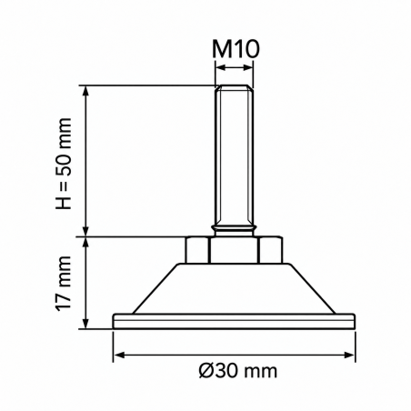 Metal Adjustable Foot with Swivel Base M10x50 - FI30 leveler EMFA GmbH