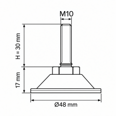 Metal Adjustable Foot with Swivel Base M10x30 - FI48 Silver