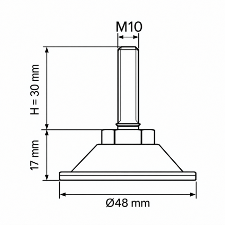 Metal Adjustable Foot with Swivel Base M10x30 - FI48 leveler EMFA GmbH