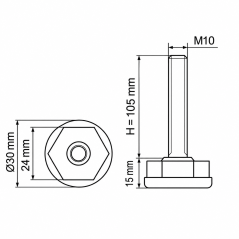 Adjustable Foot Ø30 with Hexagon M10x105 Black