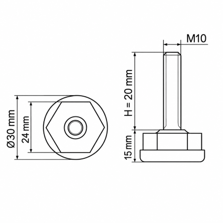 Adjustable Foot Ø30 with Hexagon M10x20 leveller EMFA GmbH