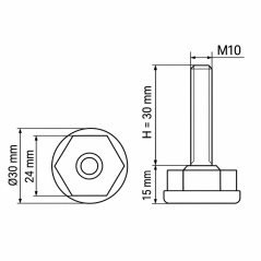 Adjustable Foot Ø30 with Hexagon M10x30 Black