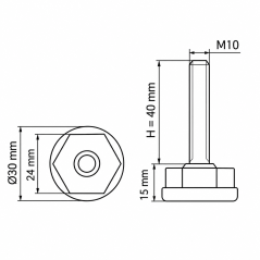 Adjustable Foot Ø30 with Hexagon M10x40 Black
