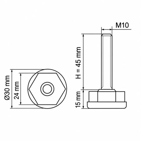 Adjustable Foot Ø30 with Hexagon M10x45 leveller EMFA GmbH