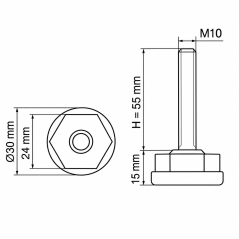 Adjustable Foot Ø30 with Hexagon M10x55 Black