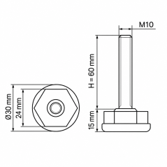 Adjustable Foot Ø30 with Hexagon M10x60 Black