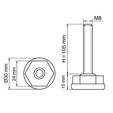 Adjustable Foot Ø30 with Hexagon M8x105 leveller EMFA GmbH